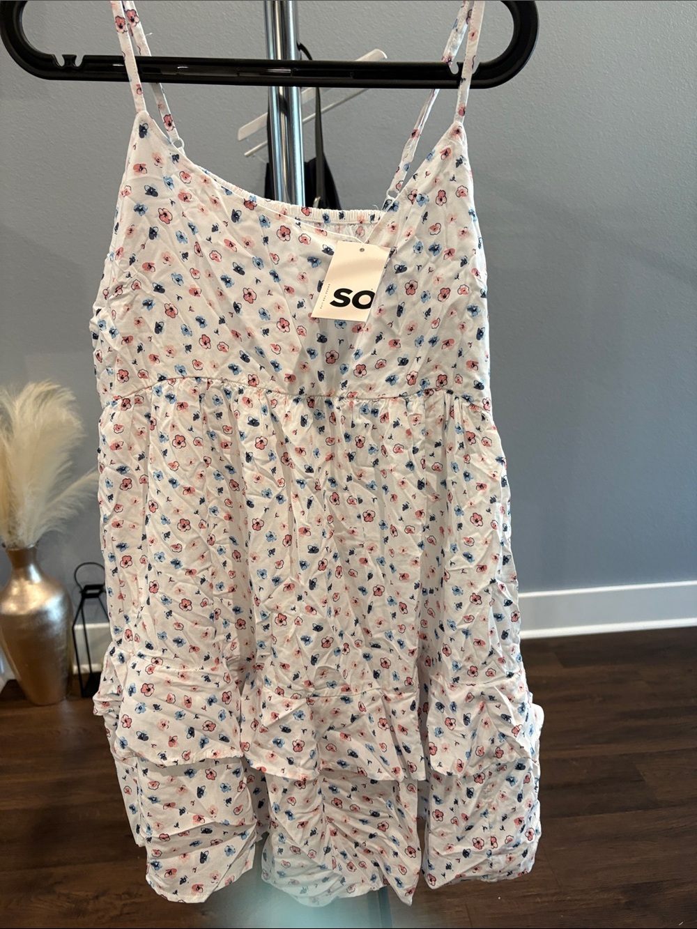 SO White Maxi Dress with Red and Blue Floral Print